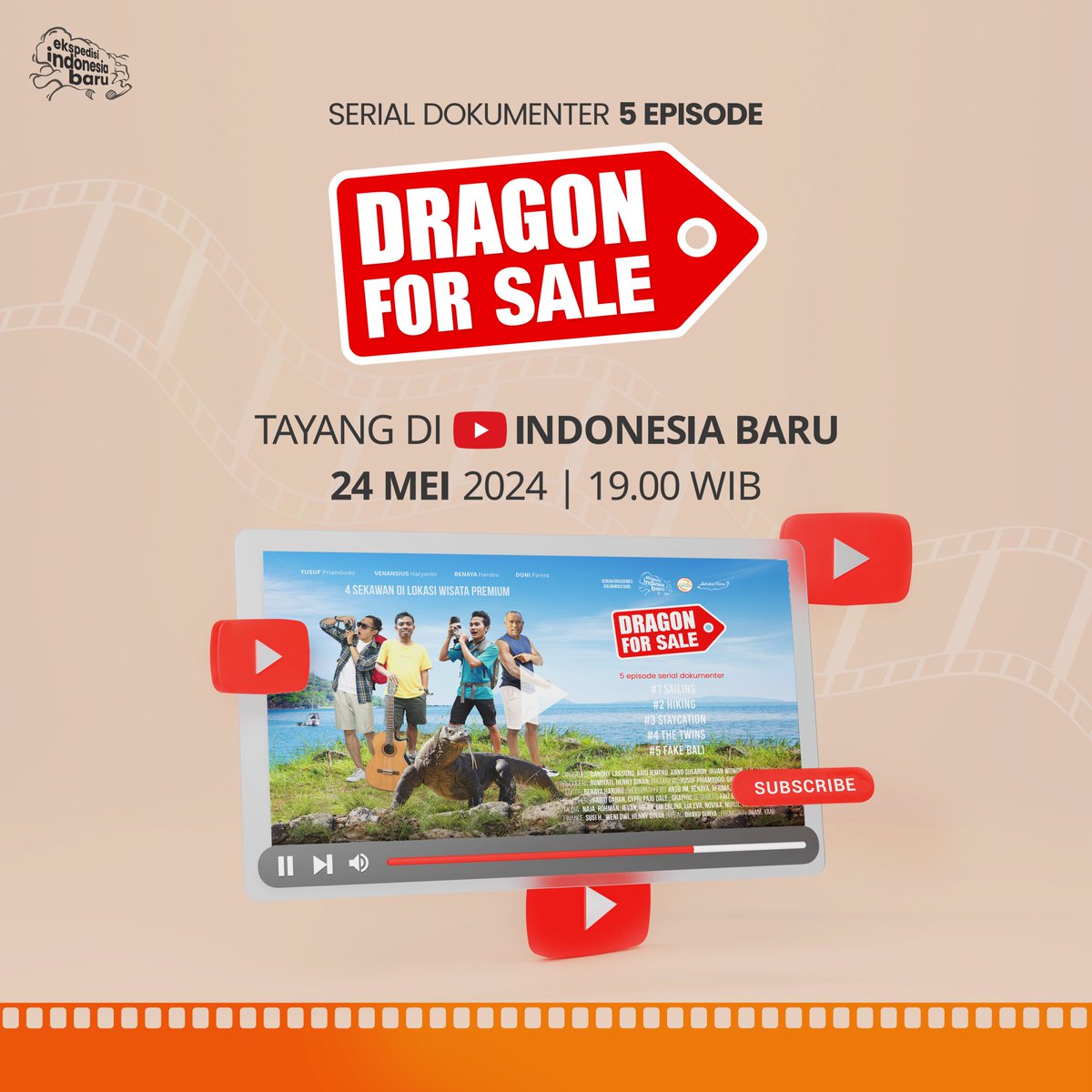 Kabar gembira! Serial dokumenter 5 episode Dragon for Sale bisa disaksikan di YouTube Indonesia Baru mulai malam ini.

Pulau Komodo dan Labuan Bajo dinobatkan sebagai destinasi wisata 'Super Premium' dan direncanakan oleh pemerintahan Joko Widodo sebagai 'Bali Baru'. Film