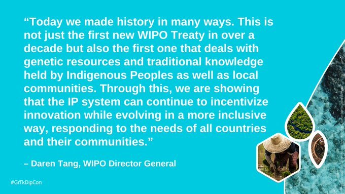Presente Cuba 🇨🇺 en momento histórico sobre la adopción de un Tratado de la OMPI sobre Propiedad Intelectual, los Recursos Genéticos y los Conocimientos Tradicionales Asociados, en Ginebra, Suiza @EdMartDiaz @citmacuba @CubanaOficina @WIPO @MariangelesOcpi
