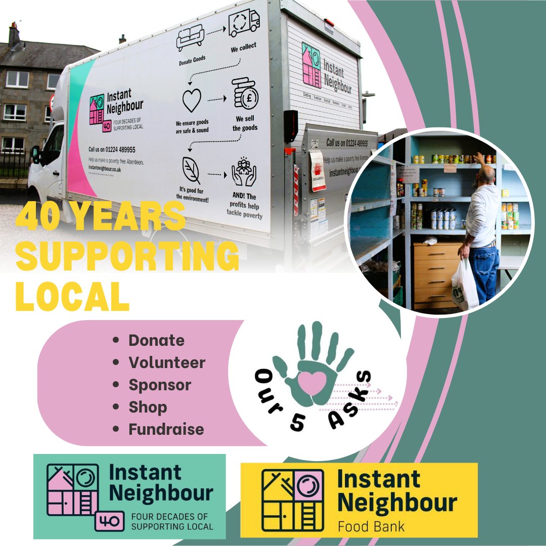 As we are in our 40th year of supporting local people, times do not get any easier, we would be delighted if you could support one of our 5 Asks, for more information email reception@instantneighbour.co.uk #alleviatepoverty #supportlocalcharity #40kfor40yearsofinstantneighbour