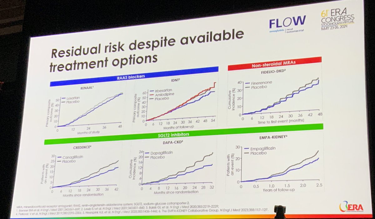 Evolving treatment landscape in T2D and CKD by @P_Rossing The figures of CKD!!! New therapy algorithm has changed the landscape but there is still significant residual risk @ERAkidney @SOMANEorg #ERA24 #FLOW