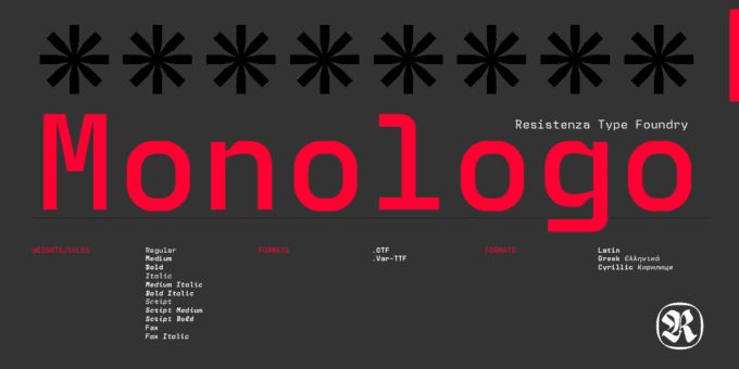 FontsDiscounts's tweet photo. Monologo (50% discount, from 22,50€) https://t.co/lDu64U14KG https://t.co/J62tFPFgqK