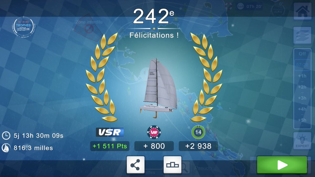 Résultat sur la #TrophéeBanquePopulaireGO sur @VirtualRegatta 💨⛵️

Déçu de ne pas accrocher le top 200 mais quand tu oublies la 1ere bouée c’est difficile de revenir 😟

Merci @BanquePopulaire Grand Ouest pour la Full Pack 🤩

#VirtualRegatta #VirtualRegattaOffShore #VROffShorre