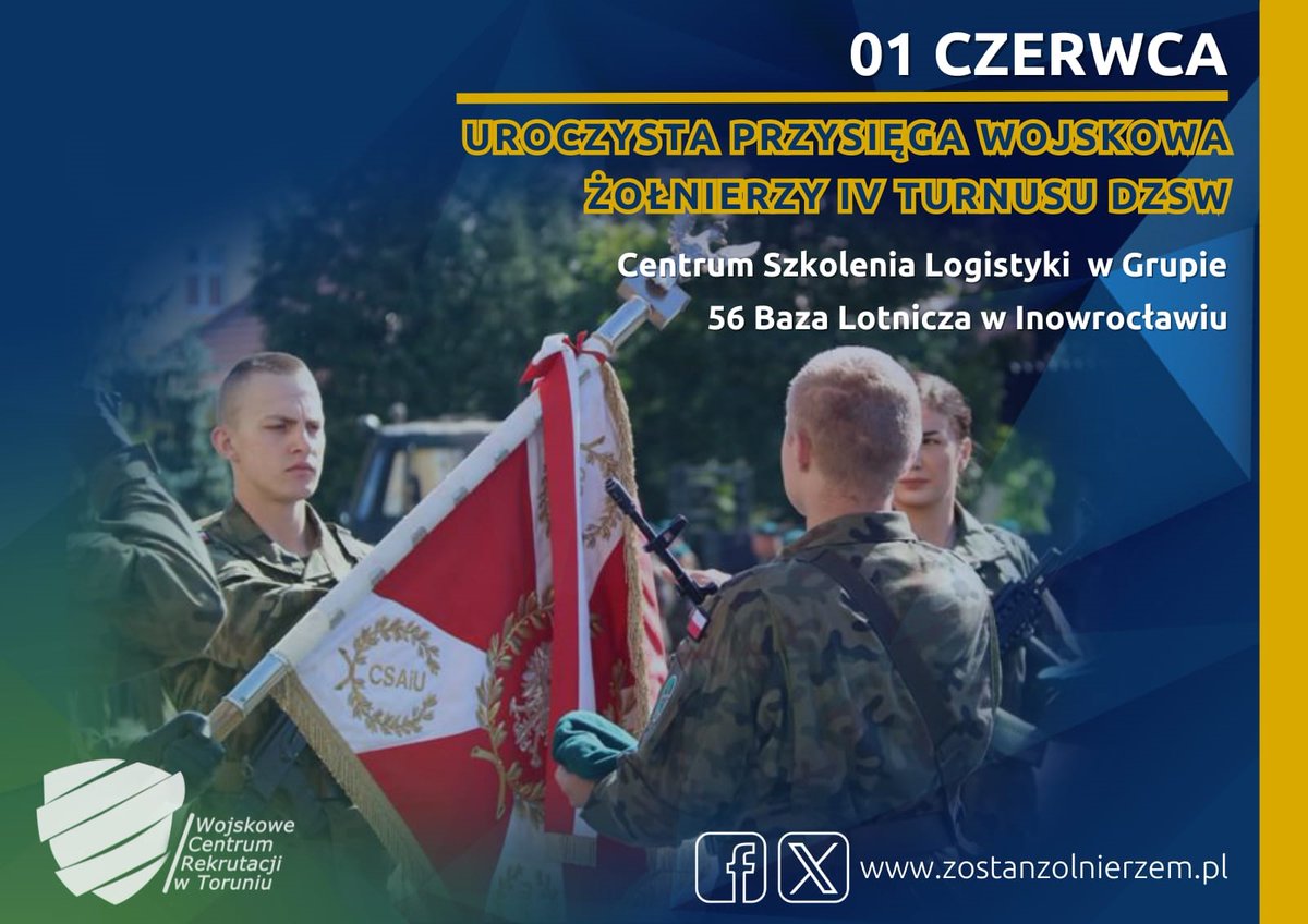 WCRTorun's tweet photo. 1️⃣ czerwca w #CSLog  oraz w #56BLot odbędzie się uroczysta przysięga wojskowa 🪖

#przysięgawojskowa
#ZostańŻołnierzem https://t.co/HhR8yftp11