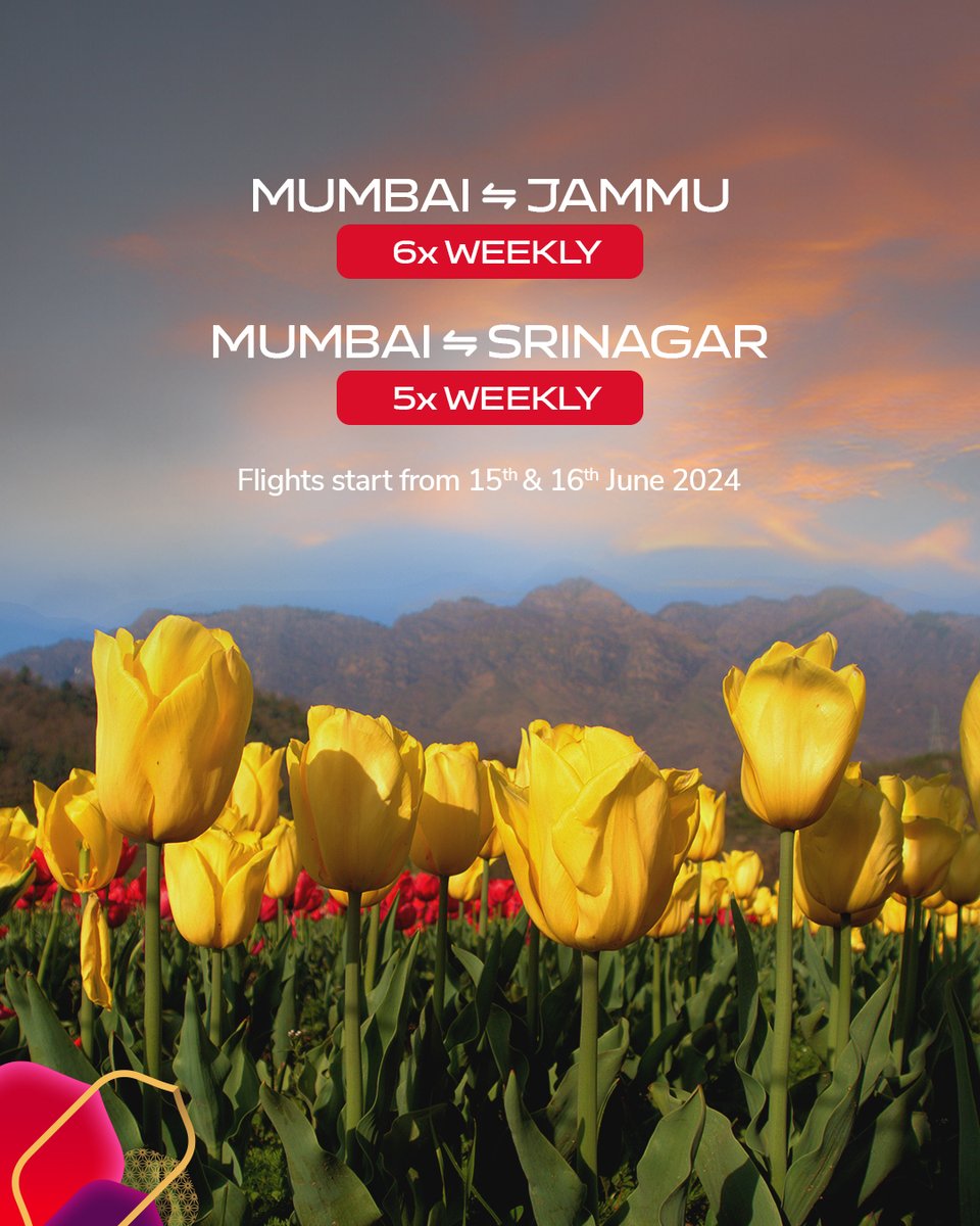 We’re now connecting you to Jammu and Kashmir with our non-stop flights from Mumbai. Flights to Jammu start on 15th June 2024, and to Srinagar on 16th June 2024. Bookings are now open! #FlyAI #AirIndia #AIConnections #Mumbai #Jammu #Srinagar #SummerEscape
