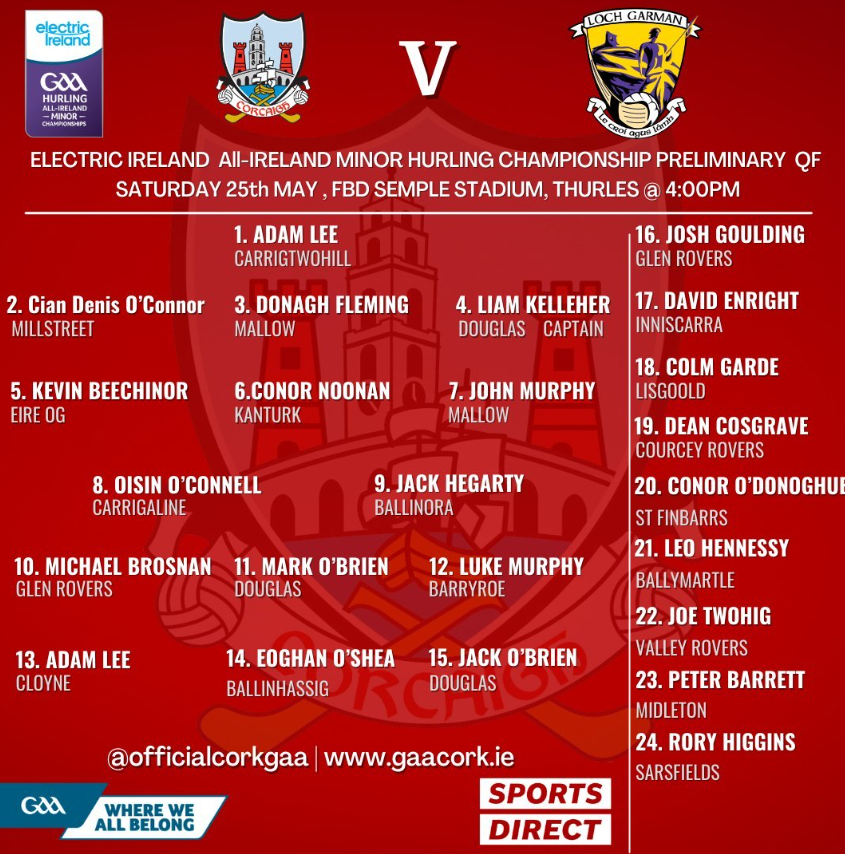 MidletonGaa's tweet photo. Best of luck to Peter Barrett and the Cork minors in their All-Ireland MHC quarter-final against Wexford in Thurles tomorrow.... https://t.co/7QNaAwpyT7