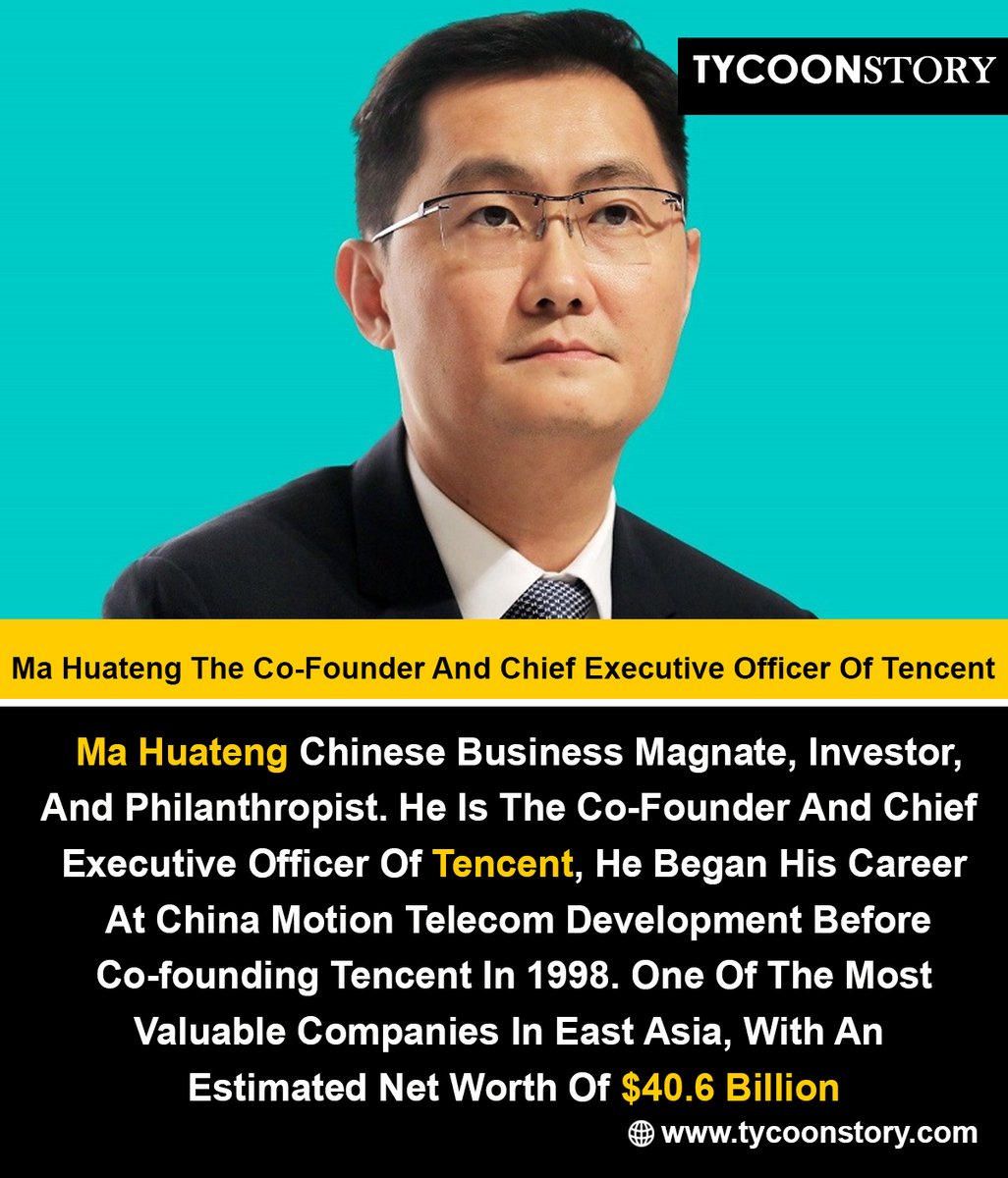 Ma Huateng The Co-Founder And Chief Executive Officer Of Tencent #MaHuateng #PonyMa #Tencent #TechLeaders #ChineseTech #TechInnovation #TechEntrepreneur #BusinessLeader #CEO #Entrepreneurship #Technology #TechIndustry #BusinessSuccess @TencentGlobal tycoonstory.com