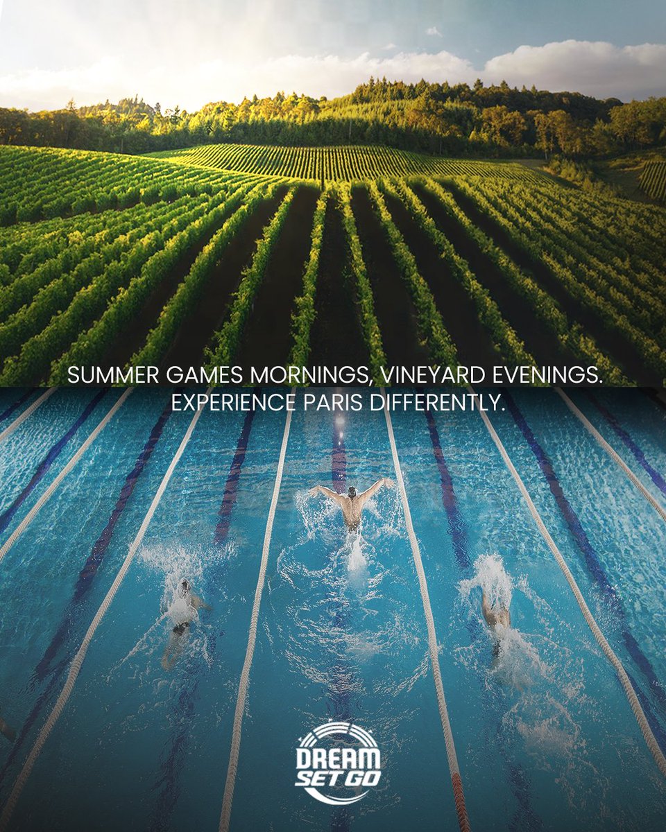 DreamSetGo_Com's tweet image. From pool racing by day 🏊 to vineyard pacing by night 🍷, live the Parisian sporting dream officially with us!

#ExperienceTheExclusive #SummerGames #Paris2024