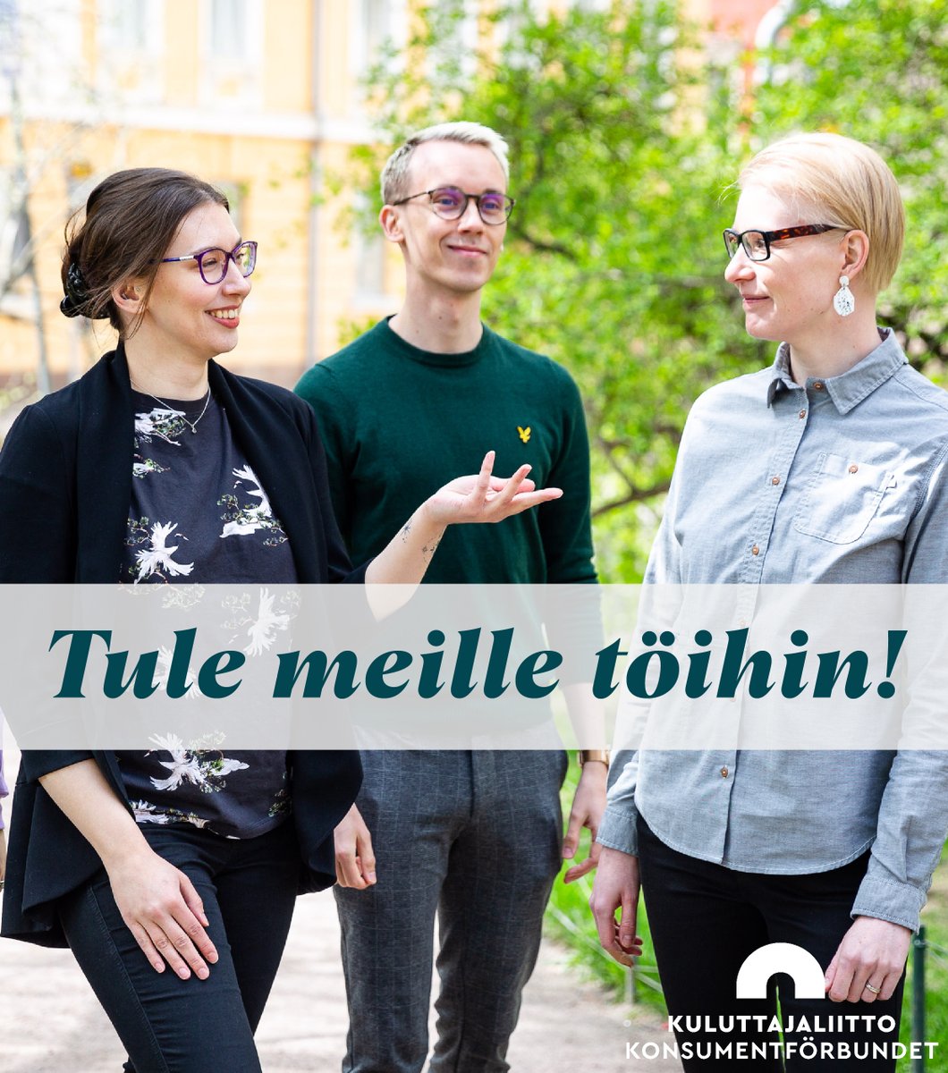 🔎#AvoinTyöpaikka: Johtava asiantuntija (#juristi), Helsinki

Tule meille töihin! Etsimme johtavaa asiantuntijaa monipuolisiin vaikuttamistyön ja edunvalvonnan juridisiin tehtäviin.

👉Lue lisää ja hae viimeistään 10.6.2024: kuluttajaliitto.fi/juristi 

#rekrytointi #vaikuttamistyö