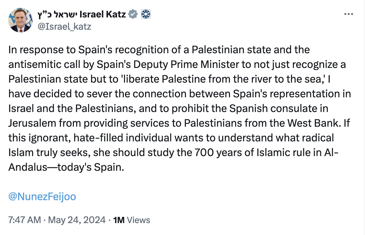 In case anyone wonders why rigorous study of the past is important today: this is textbook historical distortion to justify contemporary violence. I, unlike the Israeli foreign minister, am a historian of al-Andalus. Imagining al-Andalus as 'radical Islam' is ahistorical hogwash.