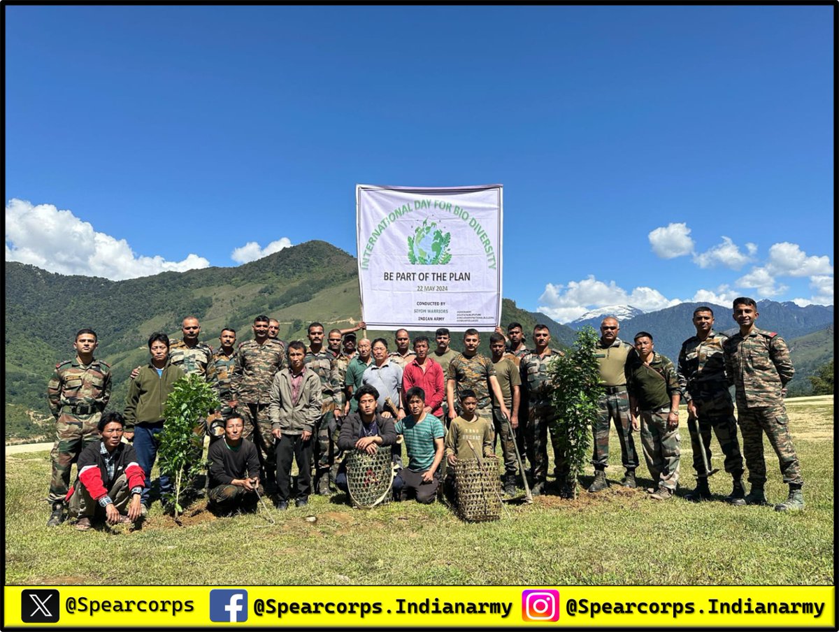 #SpearCorps, #IndianArmy joined hands with the people of Kaying, #VibrantVillage #Manigong in #ArunachalPradesh and Churachandpur in #Manipur on #InternationalBiodiversityDay and carried out tree plantation cum cleanliness drive. 
#IndianArmy and civil populace jointly pledged to