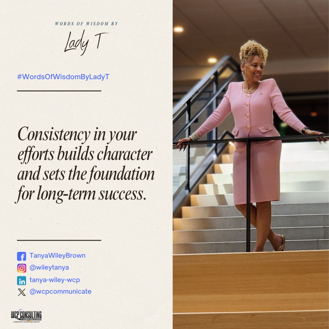 Stay consistent in your efforts. Over time, your dedication will pay off and shape your character. 📈🏆 #WordsOfWisdomByLadyT #Consistency #Success