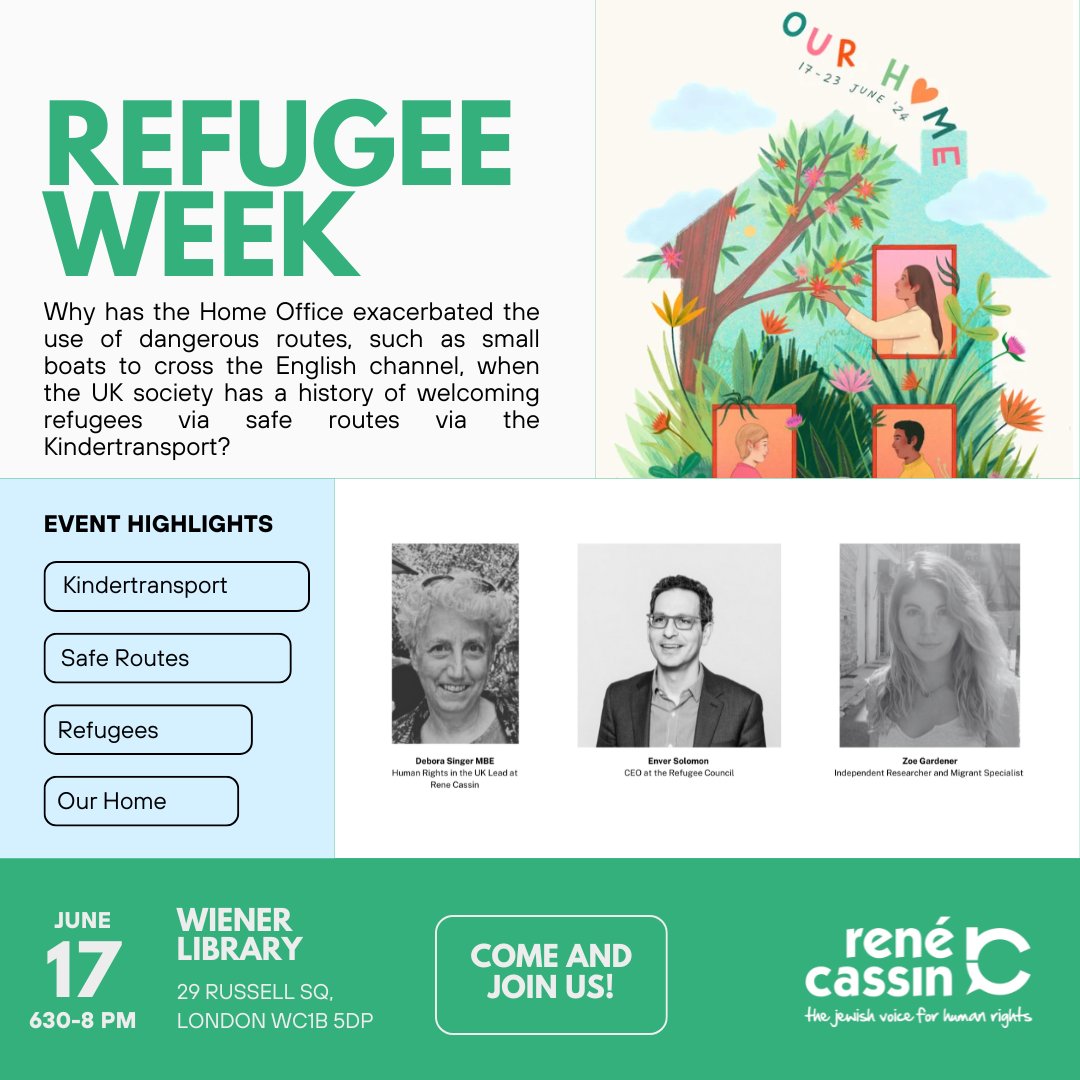 During this year's 85th anniversary of the #Kindertransport, #SafeRoutes for #Refugees fleeing are essential. Join us for this #RefugeeWeek with @DeboraSinger1 @EnverSol & @ZoeJardiniere 📅Monday 17th June ⏰ 18:30-20:00 📍Wiener Library, WC1B 5DP 🎟 lnkd.in/eB7YiTRw