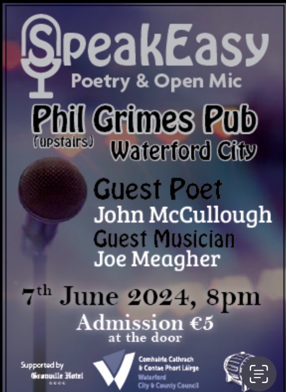 The next @SpeakEasyWford2 will feature the excellent @JohnMcCullough_ as guest poet with Joe Meagher as guest musician.