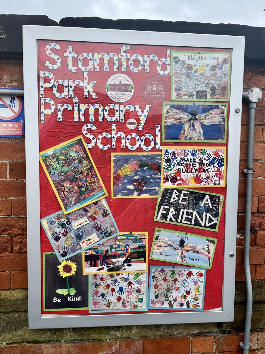 It’s #CommunityRailWeek @CommunityRail and we have this new poster for our Community Poster board on platform 4 #Altrincham. Thanks to pupils @sp_primary . It has an anti bullying theme.