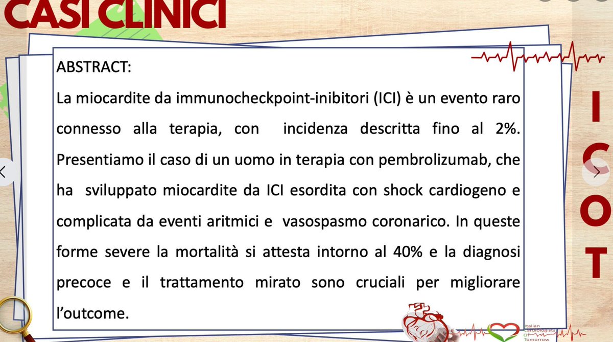 💡🫀ICOT Clinical case of the week💡🫀

 a cura della Scuola di Specializzazione di Torino

💡🫀Miocardite da pembrolizumab complicata da blocchi atrioventricolari e vasospasmo Coronarico🫀💡

❗️Leggi il caso clinico urly.it/3_a1g
#cardiology