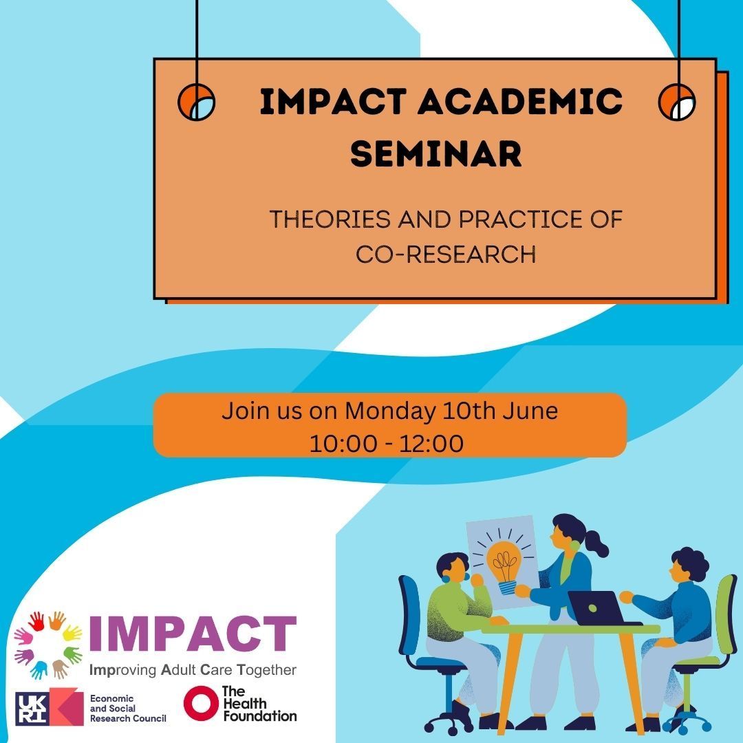 Don't miss out! Join our Academic Seminar on the 10th June, featuring speakers from the Universities of Stirling, Lincoln, & Birmingham We will explore co-research concepts & discuss their importance in evidence-based adult social care Register here buff.ly/3xOpiuF