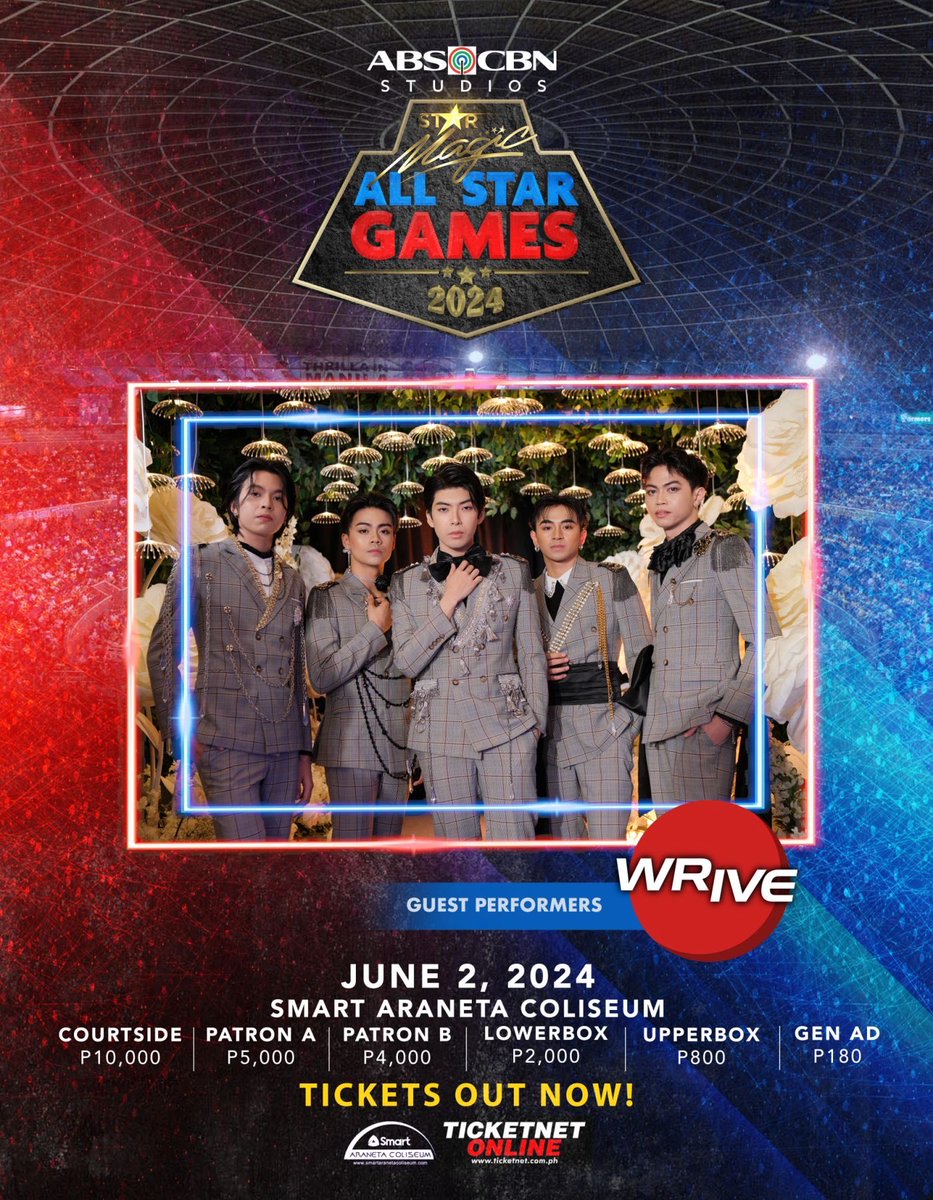 It’s not a 🏀STAR MAGIC ALL STAR GAMES 2024🏐without entertaining performances! This JUNE 2, watch the newest Ppop group, WRIVE, take over the Smart Araneta Coliseum stage! ✨ 🎟️#StarMagicAllStarGames2024 tickets are still available! Get yours at ticketnet.com.ph or at