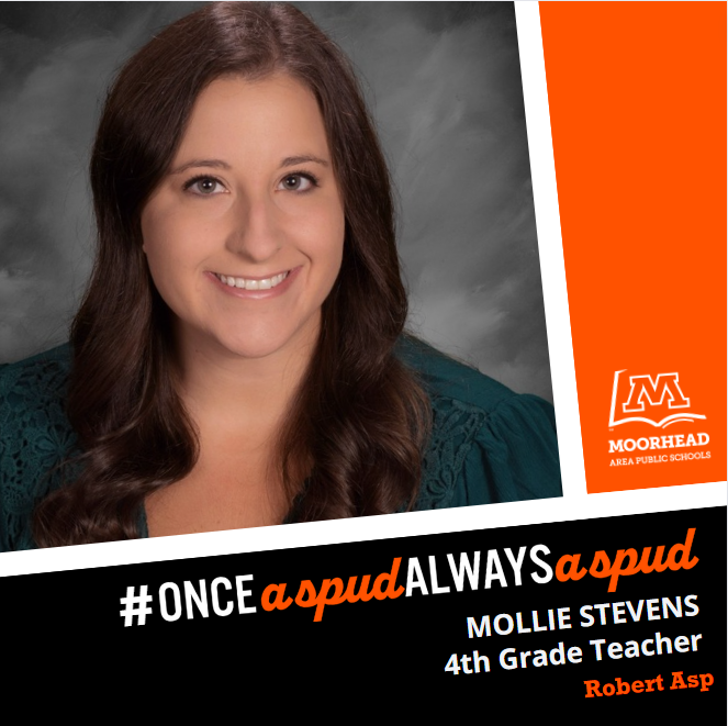 It’s time to recognize our team! This week’s staff member is Mollie Stevens, a 4th Grade Teacher at Robert Asp Elementary. 🧡 Thank you for everything you do. 👏👏👏 #OnceASpudAlwaysASpud