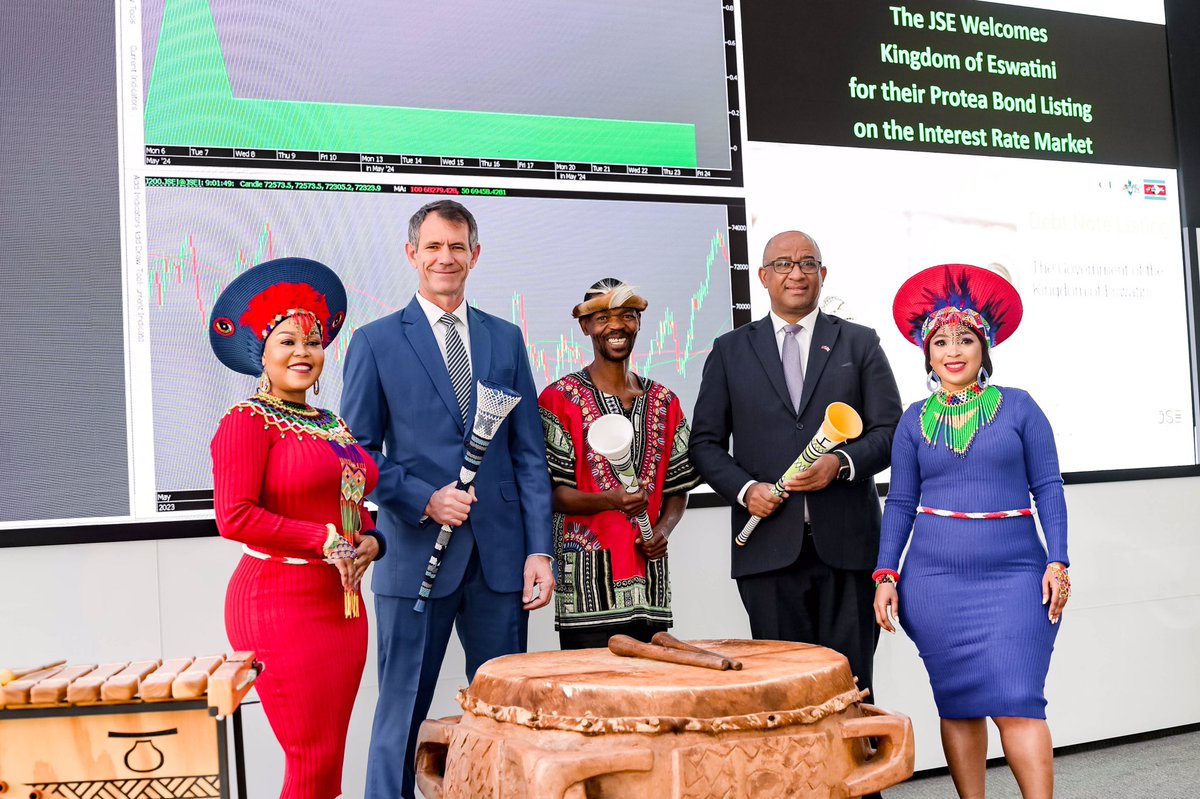 JSE_Group's tweet photo. At the JSE, we commend #KingdomofEswatini’s listing as it shines a spotlight on not only the nation’s dedication to financial innovation but underscores its emergence as a prominent player in the region’s capital markets.
Read more: https://t.co/aarZ5gZpUm
#JSEMarketOpen https://t.co/n8F19DR7Jm