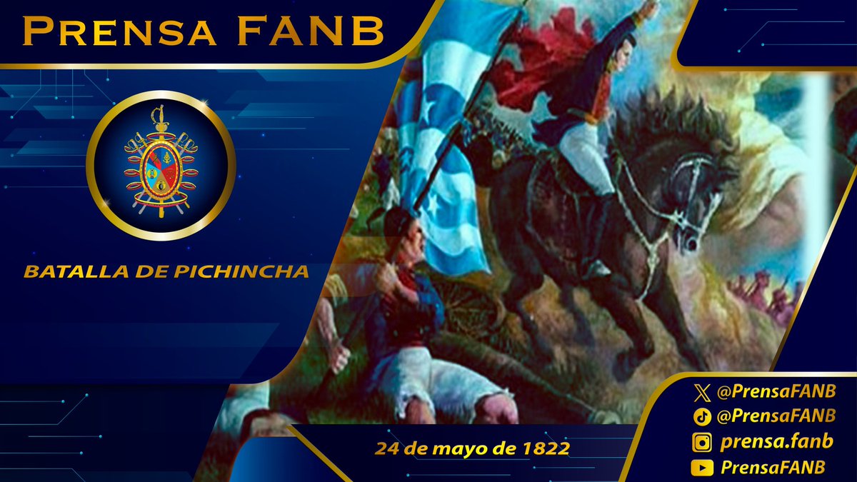 🗓️ #24May || El grito de libertad que dio Ecuador se escuchó el 24 de mayo de 1822, cuando se materializó en Quito la más contundente acción militar, la Batalla de Pichincha, liderada por el General Antonio José de Sucre. Este histórico acontecimiento marcó un hito en la lucha