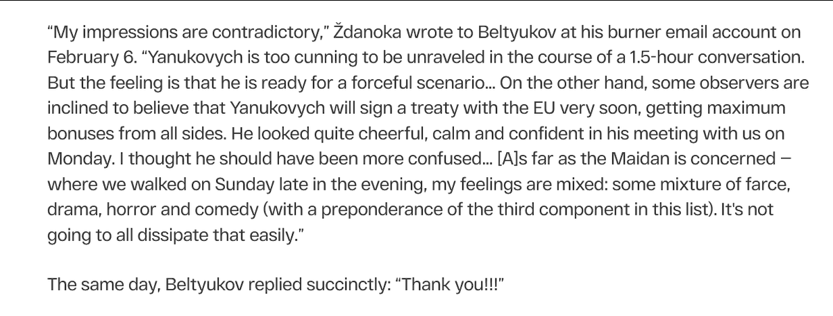 christogrozev's tweet photo. Disturbing to find out, 10 years later, that the FSB were secretly informed about Yanukovych being on the verge of signing the EU agreement, and that "the Maidan will not dissipate that easily", by none other than an actual Member of European Parliament. Shortly thereafter the FSB took things into their own hands, and a whole squad flew to Kyiv to hold Yanukovych's hand and tell him exactly what to do.