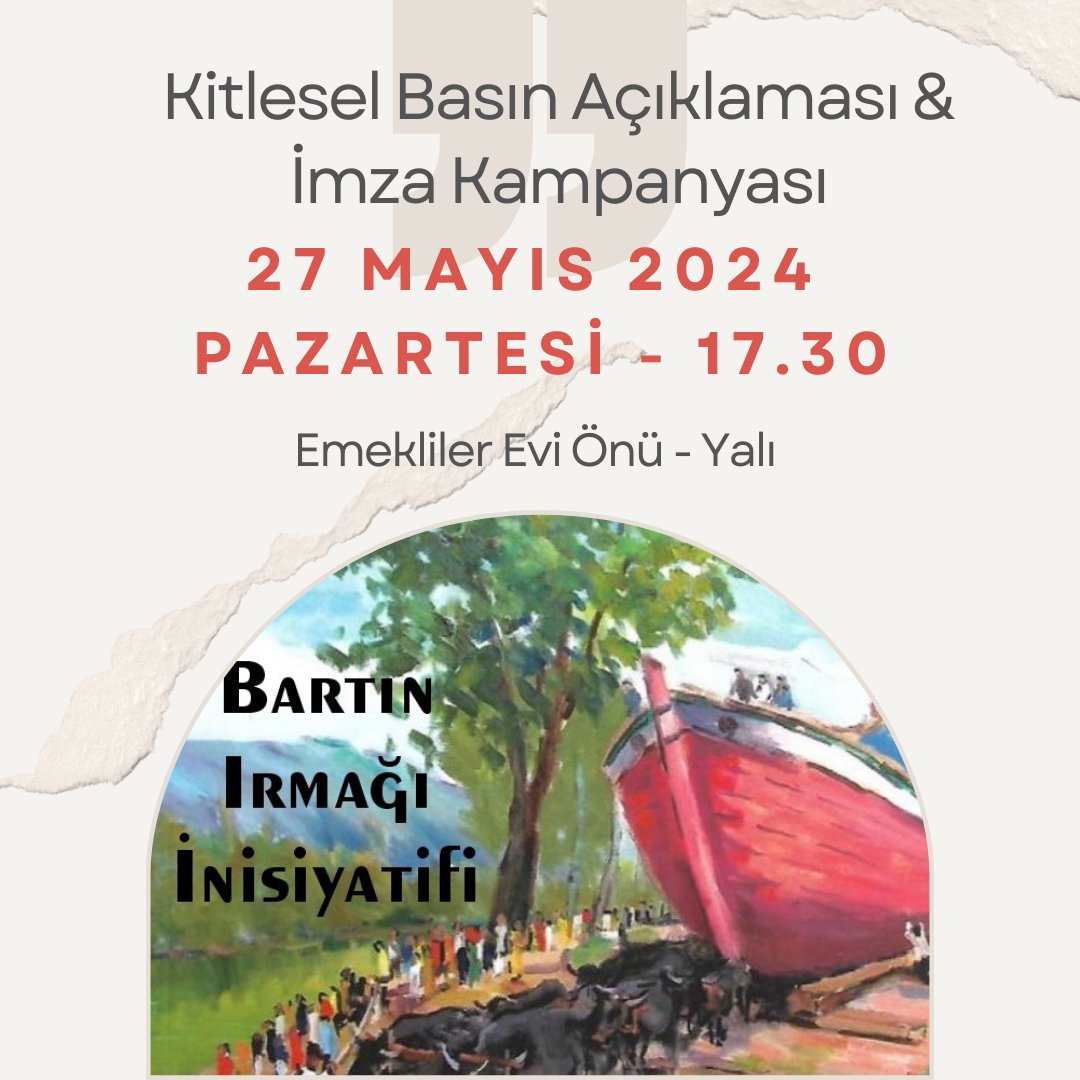 Yaşadığımız kente adını veren Bartın ırmağının dayatma projelerle zarar görmesine sessiz kalamayız.
Kitlesel basın açıklaması ve imza kampanyası başlangıcı için tüm Bartın halkını 27 Mayıs Pazartesi Saat 17.30'da Emekliler Evi önüne bekliyoruz.

#Bartın #BartınIrmağı