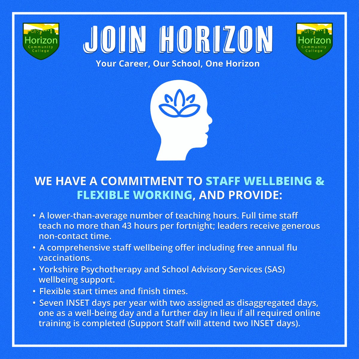 🚨 We’re hiring a Cover Supervisor! 🚨 And at Horizon we have a commitment to STAFF WELLBEING & FLEXIBLE WORKING. To find out more about us, our offer to staff, and our current vacancy, please visit this link: linktr.ee/Horizon_Commun…