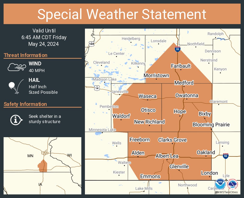 A special weather statement has been issued for Owatonna MN, Faribault MN and Albert Lea MN until 6:45 AM CDT