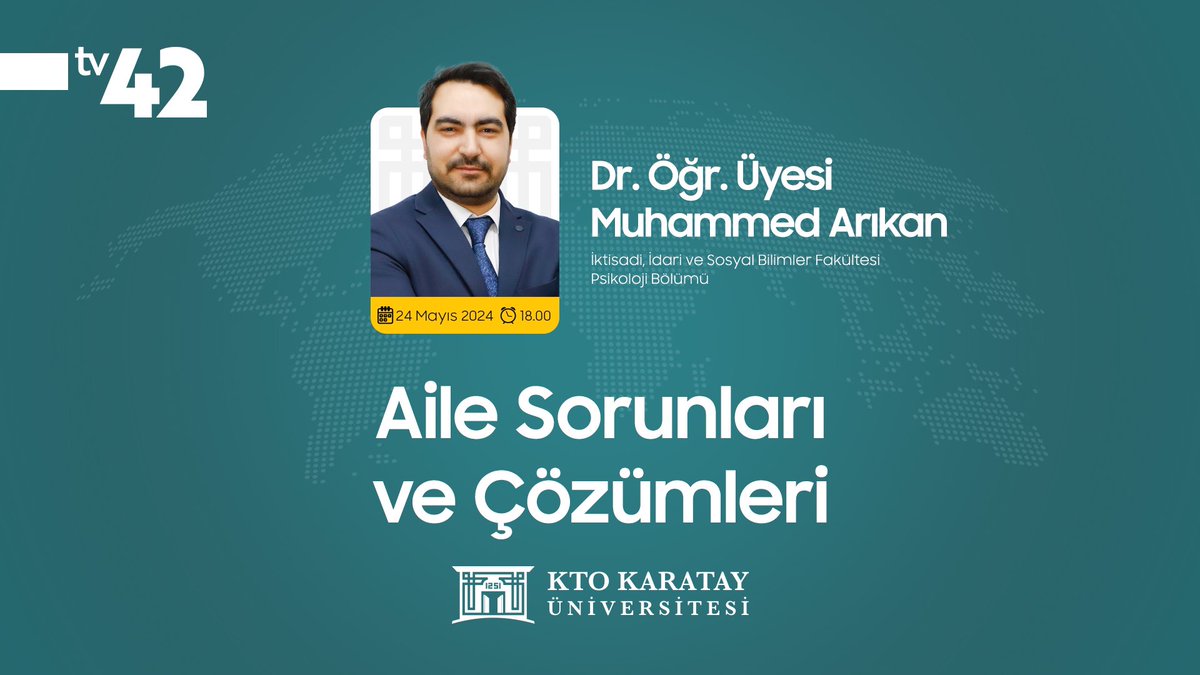 İktisadi, İdari ve Sosyal Bilimler Fakültesi Psikoloji Bölümü akademisyenlerimizden Dr. Öğr. Üyesi Muhammed Arıkan, @tv42resmi ekranında ❝Aile Sorunları ve Çözümleri❞ konusunu değerlendiriyor. ⏰18.00 📺TV42