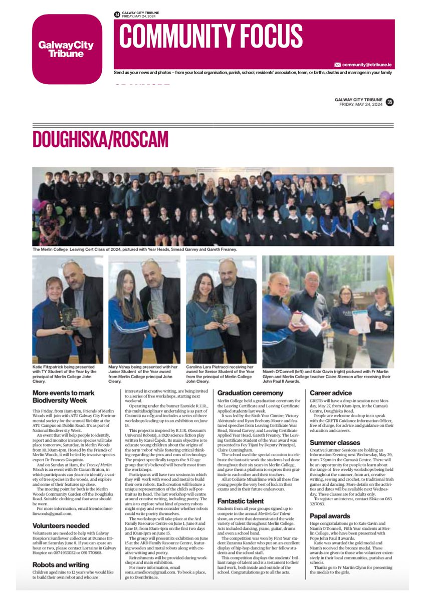 Great coverage in today's <a href="/CTribune/">Connacht/CityTribune</a> on our recent graduation and awards ceremony 🙌