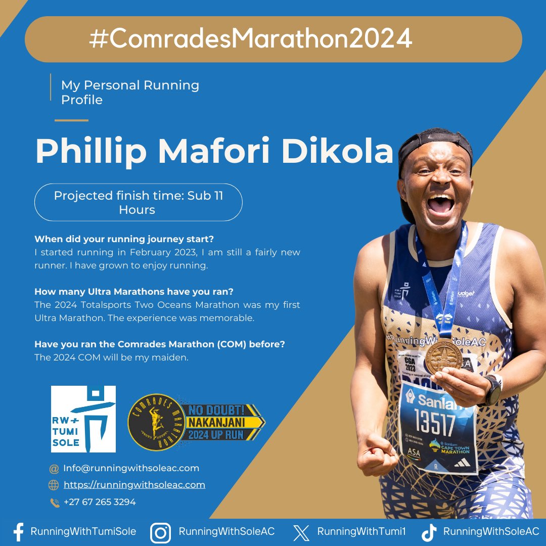 Runner profile 18/28 ✨ He is new to the running community and has outdone himself, he started running in February 2023 and has grown to enjoy it. The 2024 COM will be his first debut, @Mafoza201 will be representing the club and @budgetins at the Comrades Marathon