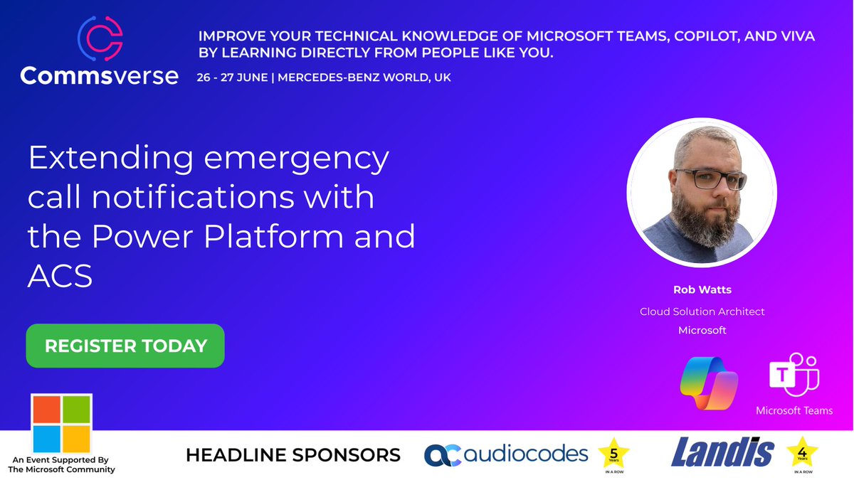Extending emergency call notifications with the Power Platform and ACS by Rob Watts at Commsverse 2024 📢 events.justattend.com/events/confere… #commsverse #microsoftteams #techcommunity