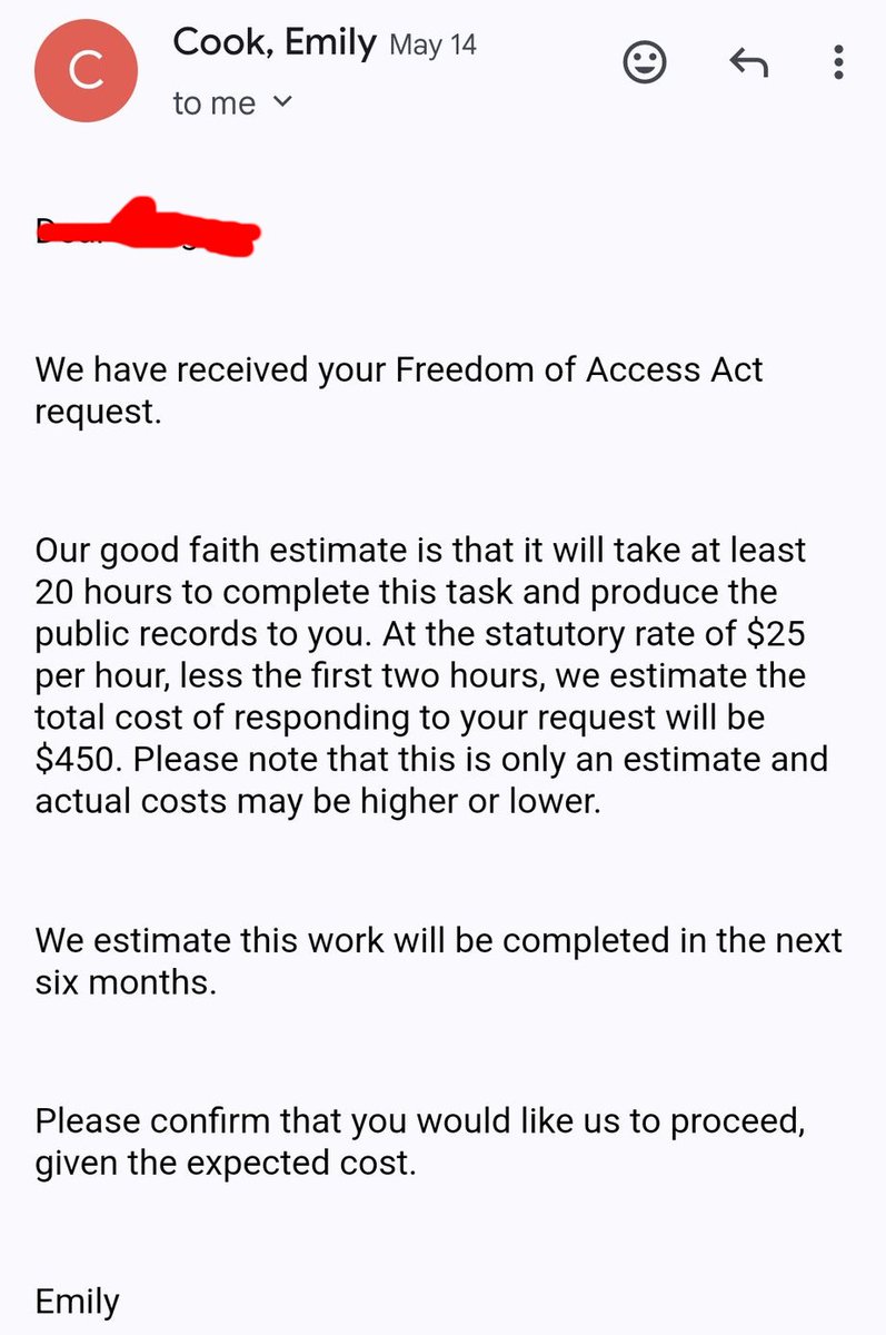 #Maine #MEpolitics @mainegop 
Emily.cook@maine.gov
This is the level of insanity in Maine.
4 months ago we filed a simple FOAA (Freedom of Access Act) to just get a small amount of e-mails from Shenna Bellows.  NO RESPONSE.

We then filed ANOTHER FOAA request for the week we sent