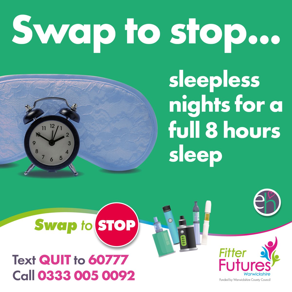 Trade in sleepless nights for a full 8 hours! 💤 Smoking has been linked to poor sleep as nicotine can disrupt your sleep cycle. For personalised 1-1 support, advice, plus treatments such as patches and Quit Kits, text QUIT to 60777 or visit: 🔗fitterfutures.everyonehealth.co.uk/stop-smoking-s….