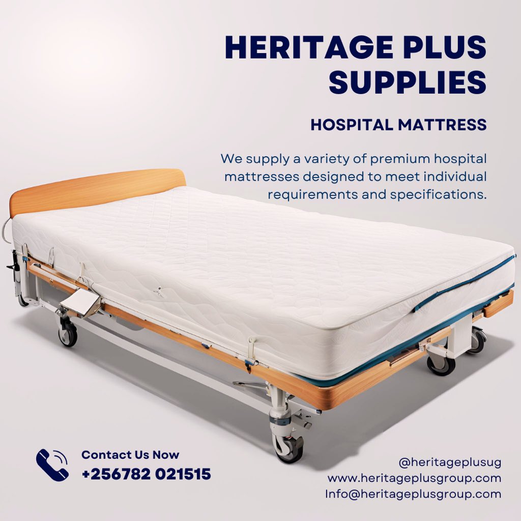 Looking for the perfect hospital mattress? Heritage Plus Supplies offers a range of hospital mattresses tailored to meet your specific needs. Comfort, durability, and quality are guaranteed! or Call +256 782 021515 for more info #HospitalMattress #Healthcare #MedicalEquipment