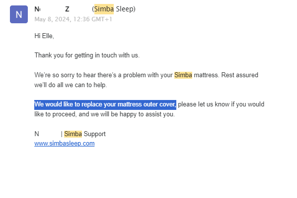 ellestox's tweet photo. @SimbaSleep ignore my messages even after they've sent me dirty, damaged and over-used 'refurbished' mattress. They just want to send a new cover, and ignored 3 requests for a phone call. There are two human shaped dips on each side of the mattress, dirty slat marks and cuts! 😤 https://t.co/pnhiAL9M7n