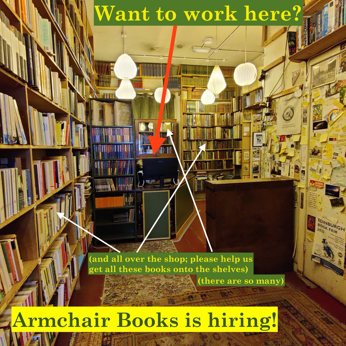 armchair books (@armchairbooks) on Twitter photo Armchair Books is hiring! We're looking for TWO part-time booksellers (ad hoc and fixed work patterns). We're an accredited <a href="/LivingWageScot/">Living Wage Scotland</a> employer and you get a sweet staff discount. Applications close end of day on Tuesday 28 May.
Details here: armchairbooks.co.uk/welcome/#worki… Armchair Books is hiring! We're looking for TWO part-time booksellers (ad hoc and fixed work patterns). We're an accredited <a href="/LivingWageScot/">Living Wage Scotland</a> employer and you get a sweet staff discount. Applications close end of day on Tuesday 28 May.
Details here: armchairbooks.co.uk/welcome/#worki…