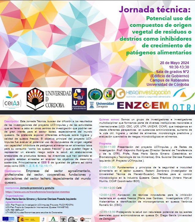 ENZOEM_UCO's tweet photo. ¡Atención! El próximo 28 de mayo, nuestras compañeras Dr Garcia Gimeno y Dr Posada Izquierdo participarán  en una Jornada técnica organizada a través del proyecto UC Impulsa  sobre el uso potencial de compuestos de origen 🌱🌾 frente a patógenos  alimentarios. 
➕  detalles 👇 https://t.co/L4PU4O8KX0