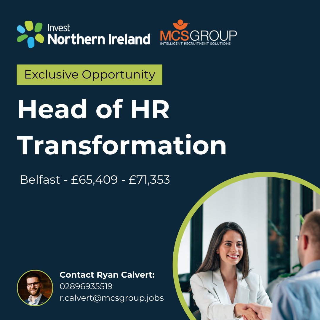 💥 Exclusive Opportunity: Head of HR Transformation - Invest NI 💥

Join Invest NI to create transformational change! Salary: £65,409 - £71,353 + great benefits.

Apply: mcsgroup.jobs/job/head-of-hr…

Contact Ryan 📞 02896 935519 📧 r.calvert@mcsgroup.jobs

#HeadOfHR