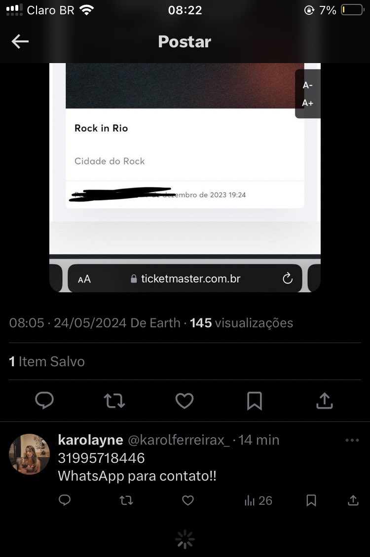 collectbangtan's tweet photo. GOLPISTA 🚨🚨

metam o block e denunciem a @karolferreirax_ que anuncia venda de ingresso, pega teu dinheiro e te bloqueia!  ela vive trocando de @ pra enganar mais pessoas!

ticketmaster rock in rio ingresso compra venda shawn mendes katy perry travis scott rir https://t.co/Bxd2tx4k4K