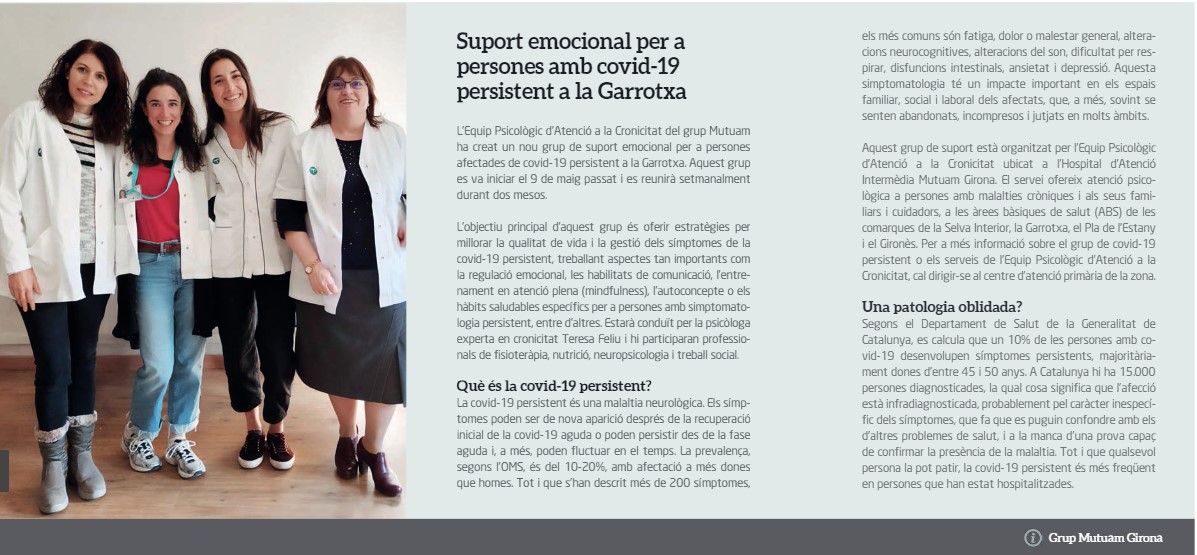 apamplonapsic's tweet photo. Aquesta setmana l'equip #EPAC de @grupmutuam sortim a la revista @LaComarcadOlot parlant del grup de #covidpersistent que s'està realitzant a la Garrotxa. Endavant!! @Olotuit @hospiolot @COVID19persist1 https://t.co/dqgjdgBRJr