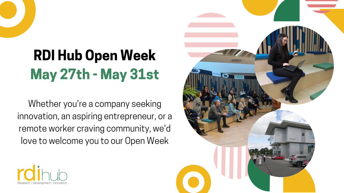 🎉RDI Hub #OPENWEEK
⏰May 27th - 31st
📌RDI hub Killorglin
🎟️Free to attend

Visit our state-of-the-art workspace, connect with our vibrant community, and join our engaging lunchtime events! 🥪☕️

🎟️Register here: bit.ly/4ayngfK
😊See you next week!