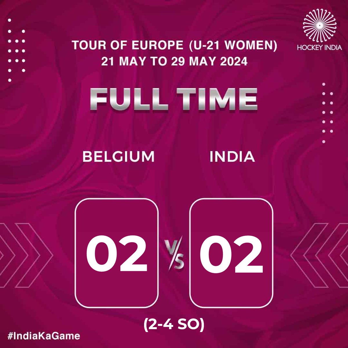 What a match! India Jr. Women’s Hockey Team showcased some brilliant hockey today 🔥

Belgium 2 - 2 India (2-4 SO)

#HockeyIndia #IndiaKaGame
.
.
.
.
@CMO_Odisha @sports_odisha @IndiaSports @Media_SAI @Limca_Official @CocaCola_Ind
