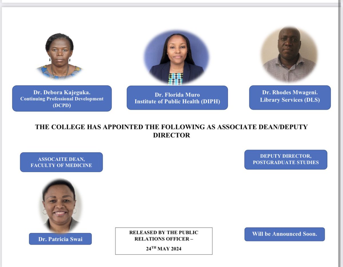 The Provost of KCMUCo Prof. Ephata Kaaya congratulates all those who where selected for their continued hard work and competency.