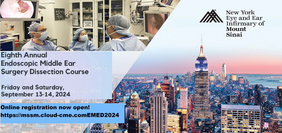 Register today for an outstanding Endoscopic Ear Surgery Course#NYEE#NYC @haynes_ear @MattCarlsonMD @alexdsweeney @JacobBHunter @Alejorivasc @marcbennett6 @MountSinaiNYC @Mcrook187 @ShrivastavaMD @EESminnesota @ColumbiaOto @VanderbiltENT