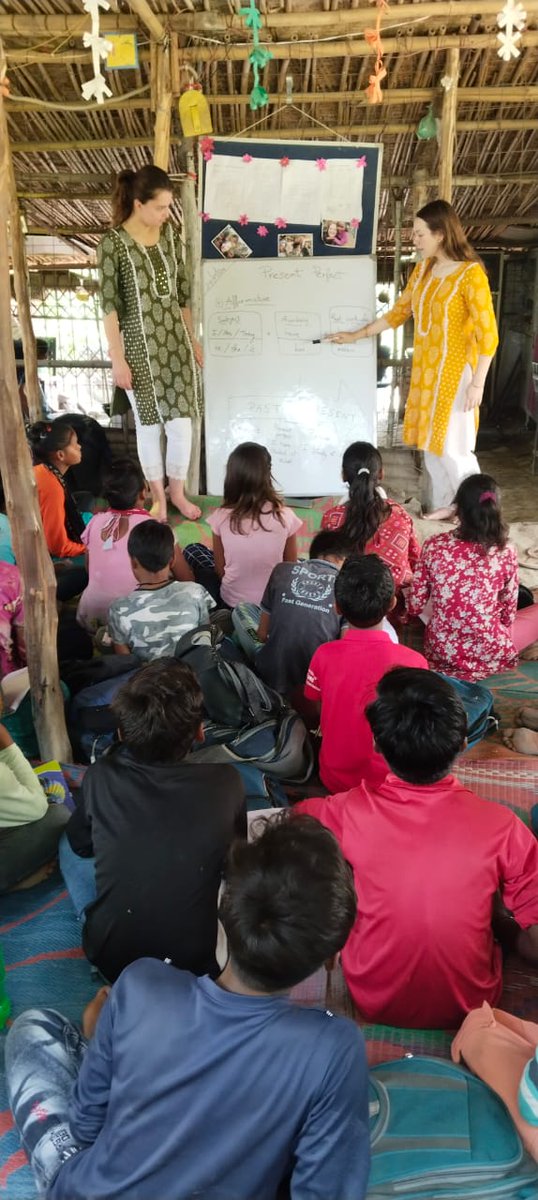 Finely dressed volunteers at the Project WHY Yamuna school in Delhi teaching present perfect tense. Good to see volunteers returning to Project WHY India again after a little while of none due to the lockdown.