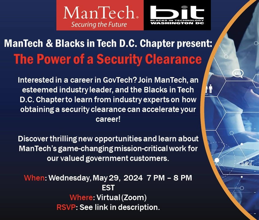 KanikaTolver's tweet image. Please share with others. Secure your virtual seat!

371 people have registered for this event. We only have 500 seats. 

If you are interested in learning more about ManTech&apos;s GovTech job openings and how to obtain a security clearance, join on us May 29th at 7 PM EST.…