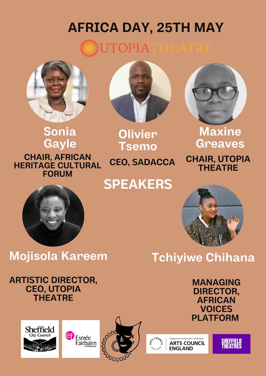 🥁 AFRICA DAY SPEAKERS ANNOUNCEMENT!

Here are your speakers for tomorrow’s #AfricaDay celebrations at our Creative Hub!

                  🟢🟠⚫️🟣🔴

💃🏽🕺🏾Remember to bring colour and to wear African themed attire!

Registrations are still open at utopiatheatre.co.uk/events