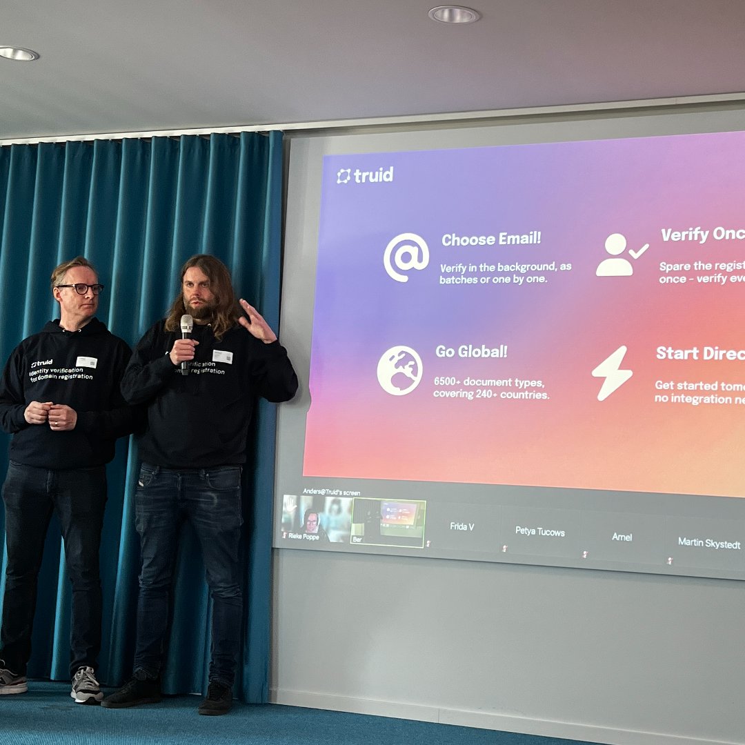 TRUID AT INTERNETSTIFTELSEN

Last week, our CEO Anders and CTO Erik were invited to present Truid at a meeting with domain registrars hosted by Internetstiftelsen, which manages the .se and .nu domains.

#Internetstiftelsen #DomainHolders #DomainRegistrars #DigitalIdentity