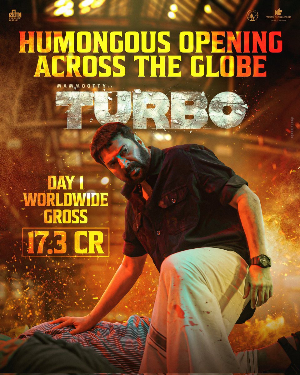 #Turbo Day 1 Worldwide Gross Collection 17.3 Cr 👊🔥👍 @mammukka #Mammootty